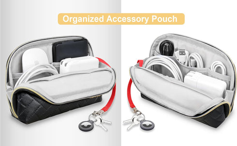 Lacdo Portable Tech Organizer Pouch Bag Case Electronics Accessories Organizer for MacBook Laptop Chargers, Cables, Cords, Mouse, Power Bank, USB Adapter, Toiletries, Cosmetics, Black