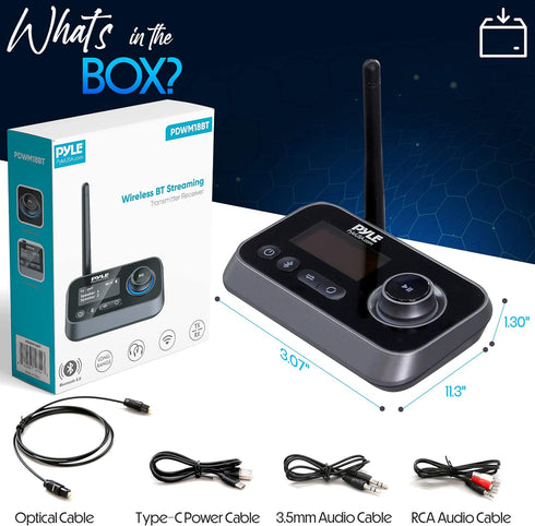 Pyle Wireless Bluetooth Transmitter Receiver, Audio Transmitting Box for TV Home Stereo, Bluetooth 5.0
