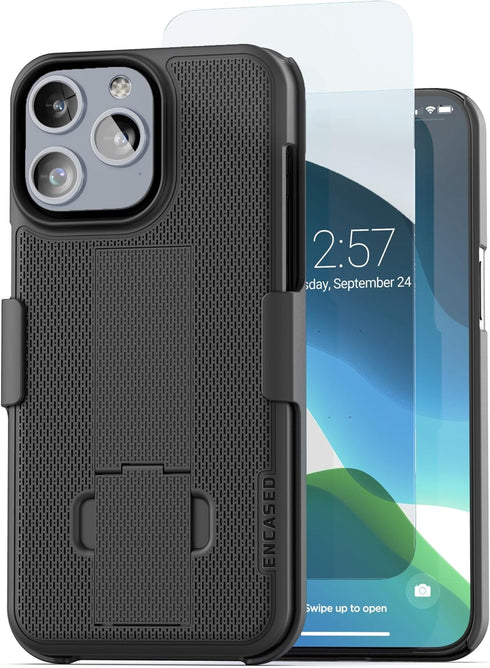 Encased DuraClip Holster for iPhone 15 Pro Case with Belt Clip Phone Holder and HD Screen Protector (iP15-PRO 6.1") -