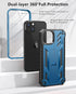Protective Case for iPhone 13/14, Heavy Duty Military Grade Cover with Built-in Kickstand, Durable Dual-Layer Blue