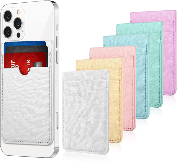 Weewooday 6 Pieces Phone Card Pocket Holder, PU Leather Cell Phone Card Stick, Wallet Pouch for Back of Phone