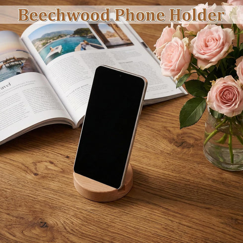 Larrel Round Wood Phone Stand, Sleek Round Single Slot Mobile Holder, Lightweight Kitchen Phone Holder, Convenience