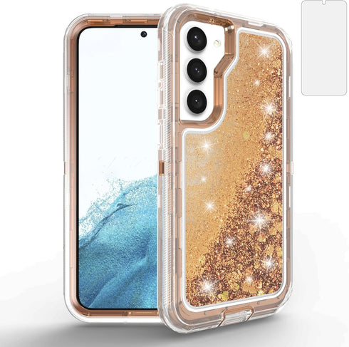 Asuwish Bling Liquid Glitter Clear Hybrid Military Grade Protective Cell Cover for Samsung Galaxy S23 Plus 6.6 inch
