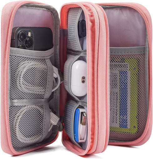 Electronic Organizer Travel Bag for Accessories, Case for Power Bank, Charging Cords, USB Cable, Light Pink