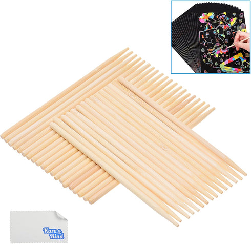 Kare & Kind 100 PCS Bamboo Stylus for Scratch Art - Engraving Tool for Arts, Crafts, DIY Items