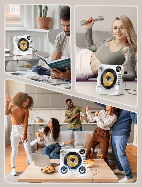 Greadio Sound,AUX/3.5mm CD Player with Bluetooth, Desktop CD Player for Home,HiFi Speakers,Remote Control,USB,LED