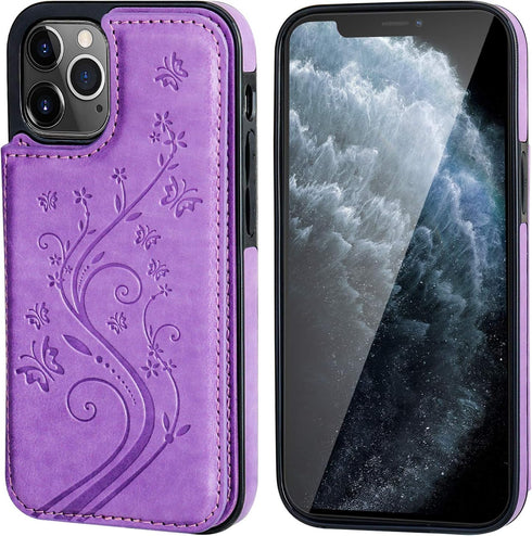 Vaburs iPhone 12 Pro Max Case Wallet with Card Holder - Embossed Butterfly Pattern PU Leather Cover
