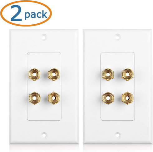 Cable Matters 2-Pack Speaker Wire Wall Plate, Gold Plated with Banana Plug Binding Post for 2 Speakers, White