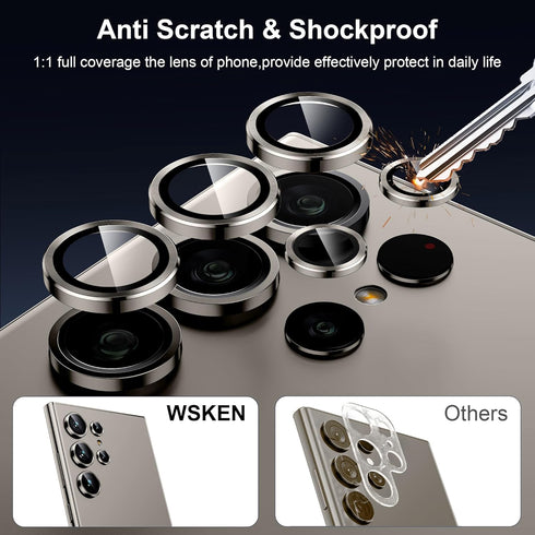 WSKEN for Samsung Galaxy S24 Ultra Camera Lens Protector, Ultra Thin Scratch Resistant 9H Tempered Glass with Aluminum
