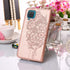 Flip Cover Phone Case for Galaxy A12, Rose Gold | Wallet, Butterfly Floral Embossed, Wrist Strap, Card Holder Slots,