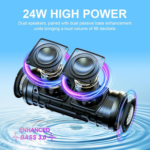 YOLOEMOT 24W IPX7 12H Portable Bluetooth Speaker, Deep Bass, Waterproof, TWS Pairing, RGB Lights, Playtime, Outdoor