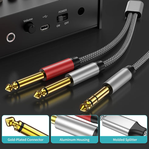 Insert Cable 6ft, 1/4 Stereo to Dual 1/4 Mono Cable, Stereo Breakout 1/4 Y Cable, Compatible with Amplifiers, Speaker
