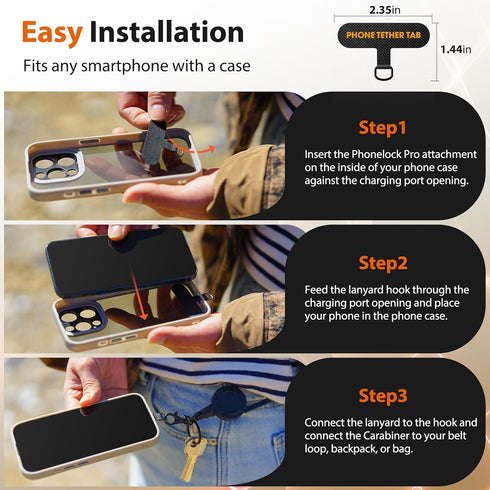 DINALLE Cell Phone Lanyard Anti-Theft Phone Tether - Retractable Steel Line, Locking Magnetic Closure, Universal Anchor