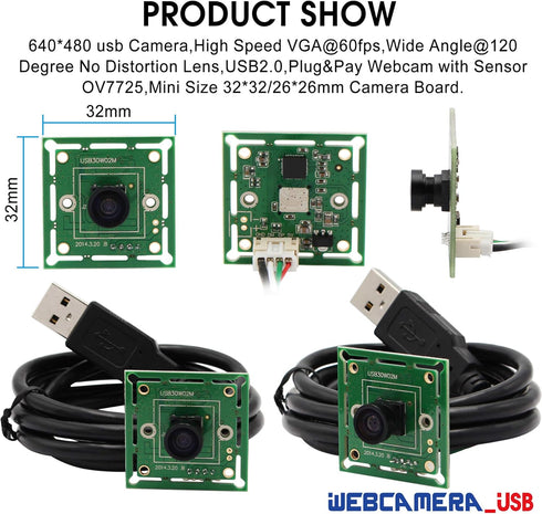 ELP VGA Super Mini Wide Angle USB Camera Module, 120-degree Lens, 480P 60fps UVC USB2.0 for Industrial PC