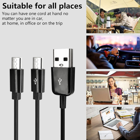 CERRXIAN USB Type C Splitter Charging Cable, 4.9ft 2 in 1 Multi Charging Cable, USB A to 2 x USB Type C
