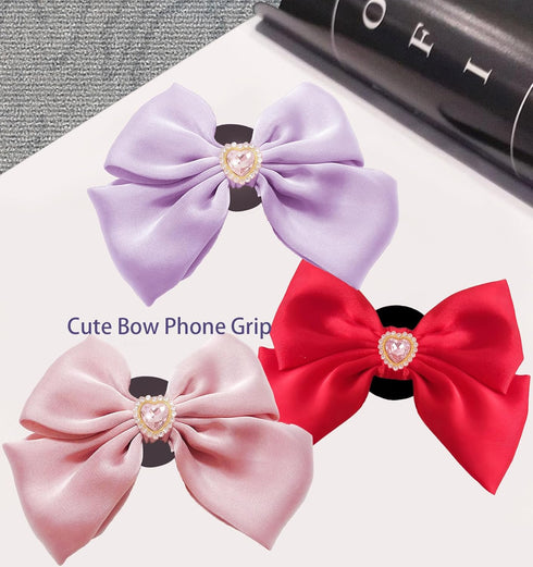 Miitoomo Cute Bow Phone Grip Stands Bling Love Diamond Charm Phonegrip Holder Universal Rotatable (Purple)