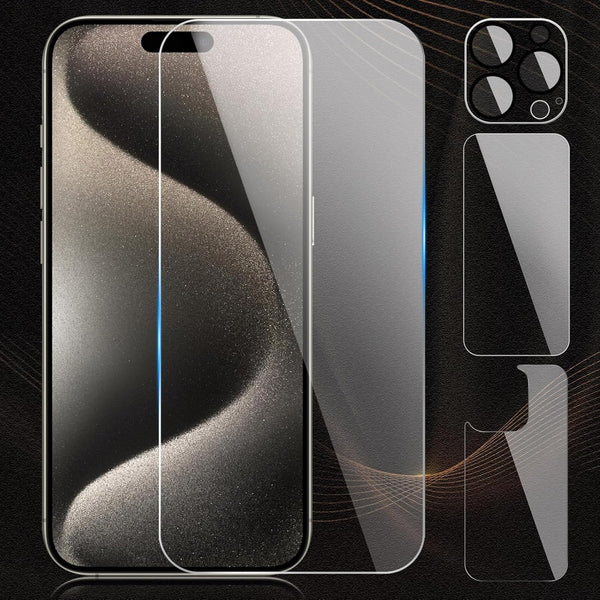 Screen Protector for iPhone 15 Pro Max, Tempered Glass including Front and Back Protectors, Camera Protector, 3-in-1