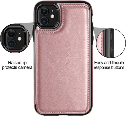 HianDier Wallet Case for iPhone 11 6.1-inch, Slim Protective Case with Credit Card Slot Holder, Rose Gold