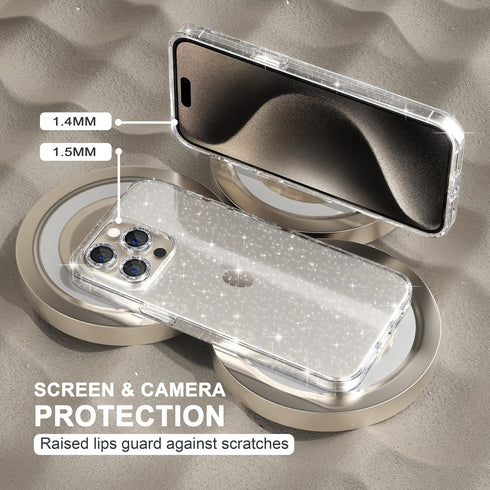 Choiche iPhone 15 Pro Max Case, Glitter Clear with 3 x Diamond Camera Lens Protectors & 2 x Tempered Glass