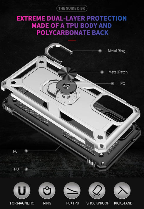 360 Metal Rotating Ring Kickstand Holder Armor Heavy Duty Shockproof Case for Samsung Galaxy A02S (Military Grade Drop