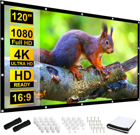 Frocopo 120 inch Projector Screen, 16:9 Foldable Anti-Crease Portable Projection Movies Screens, Double