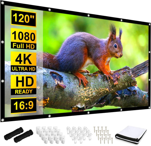 Frocopo 120 inch Projector Screen, 16:9 Foldable Anti-Crease Portable Projection Movies Screens, Double