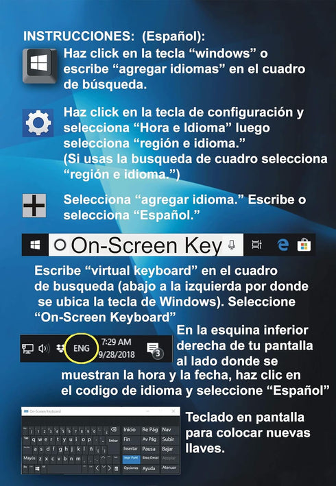 Spanish/English Keyboard Stickers with Fluorescent Inlays for All Laptop and Desktop Keyboards, Free Magnifier