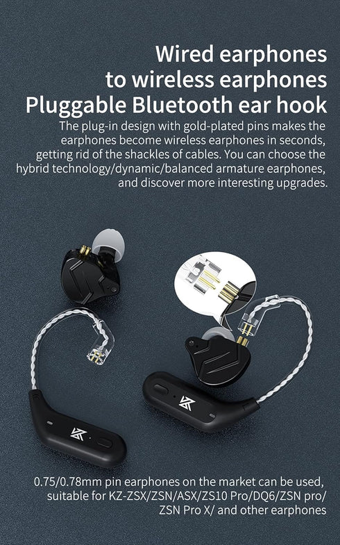 erjigo TWS + Earbuds Hook - 2Pin Connector with Mic, 30 Hours Playback, Compatible with KZ-AZ09 Earphones (C Pin)