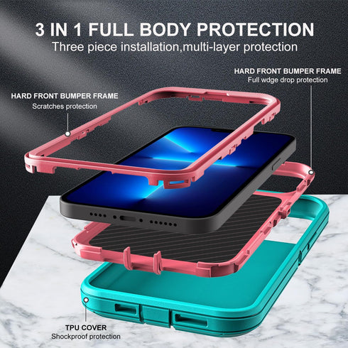 iPhone 13 Pro Max Case, Military Grade 3 in 1 Heavy Duty Shockproof/Dust Proof with 2Pcs Tempered Glass Protector