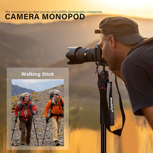 Manbily 65-Inch Camera Monopod, 5 Sections Aluminum Travel Monopod for Canon Nikon Sony DSLR Cameras, Video Camcorder,