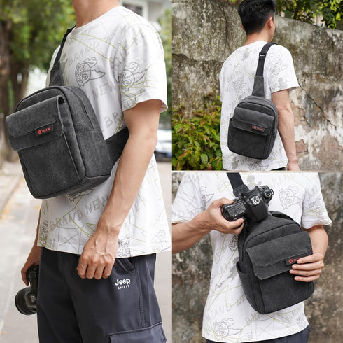 TULLIO Small Camera Bag, Lightweight Camera Sling Bag Waterproof DSLR/Mirrorless Crossbody Case with Rain Cover