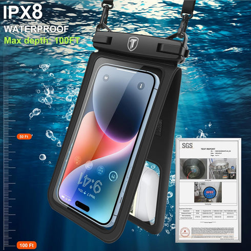 Double Space Waterproof Phone Pouch Case for Samsung Galaxy S24/S23/S22/S21/S20, Cellphone Dry Bag - 2 Pack (Black)