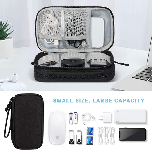 FYY Travel Cable Organizer Pouch - Black Portable Waterproof Double Layers Storage Bag for Accessories