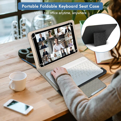 HD 10 Tablet Case, Universal Tablet Keyboard Case, Case Slim Folding PU Leather Stand Cover with Bluetooth Keyboard Case for Most Tablet