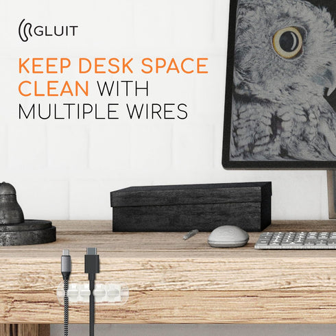 GLUIT Transparent Adhesive Desktop Cable Organizer, Versatile Cord Holders and Clips for Office Desk Accessories
