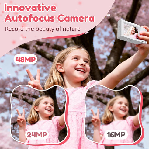 Krlun 4K 16X 48MP 32GB Digital Camera, FHD Digital Point and Shoot Camera with Zoom Anti Shake, Compact Small Camera