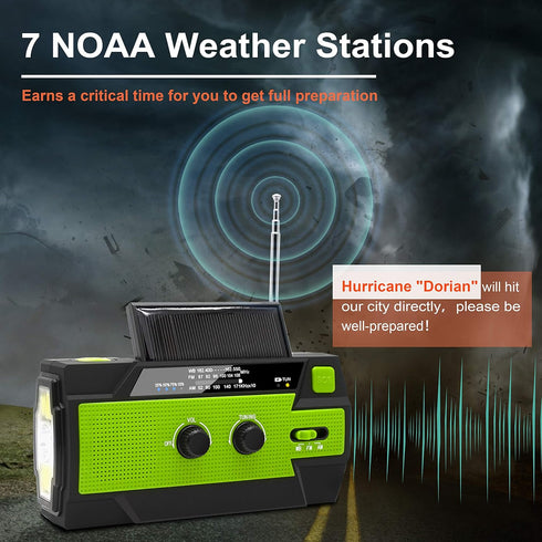 Emergency Crank Weather Radio, 4000mAh Solar Hand Crank Portable AM/FM/NOAA with Flashlight and Cell Phone Charger