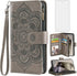 Asuwish Wallet Case for Samsung Galaxy S24 Ultra 5G - Grey, with Tempered Glass Protector & Flower Flip Card Holder.
