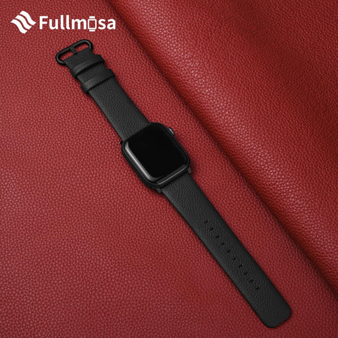Fullmosa Leather Bands for Apple Watch, Compatible with 38mm, 40mm, 41mm, 42mm, 44mm, 45mm, 46mm, 49mm, Black/Smoky Grey