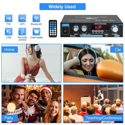 Home Audio Amplifier AK-35 HiFi Bluetooth 5.0 Mini Stereo Power Amp Receivers, 2.0 Channel RMS 30W x 2