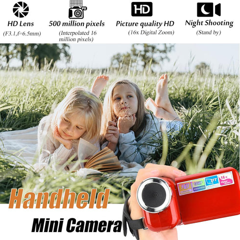 Kids Camera Camcorder, Portable 16X HD Digital Video Camera with 2-inch TFT LCD Screen, for Kids YouTube or Vlog 16MP