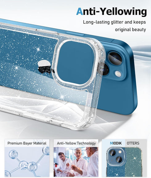 MIODIK iPhone 13 Case - Clear Glitter Shockproof Cover with Screen & Camera Lens Protectors for Women, 6.1 inch.