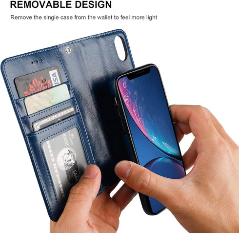 Bocasal iPhone Xr Wallet Case - PU Leather Magnetic Detachable Kickstand with Card Holder, Blue