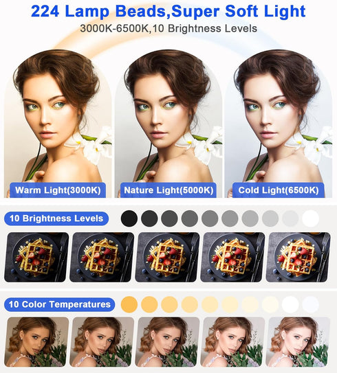 12" Selfie Ring Light with 63" Tripod Stand/Phone Holder, QEUOOIY 20W LED Circle Lights for Vlog, Makeup, YouTube