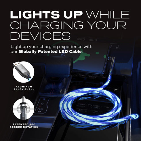 Statik PowerPivot GloBright 360 Magnetic Charging Cable, 6FT/2M Light Up Magnetic USB C Charger Cord with LED