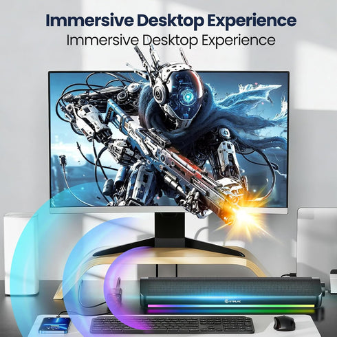 GTIMLMC Computer Speakers for Desktop, Stereo Sound PC Speakers with RGB LED Light, Type C-USB Input, Easy-Control