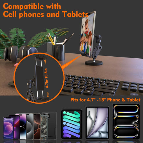 VasSmtCPH 360Adjustable 7.7" 3.5" 4-13" Universal Magnetic Tablet Holder Aluminum Heavy Duty Arm Magnetic Base