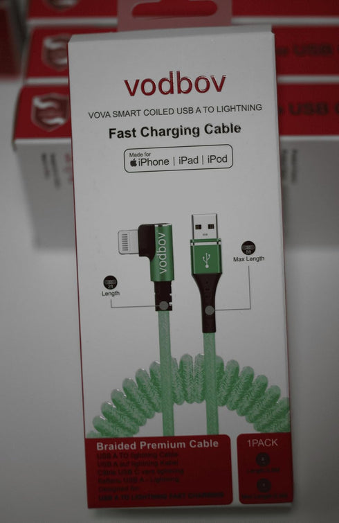 Coil iPhone Charger Cable USB A to Lightning Cord (2ft to 8ft) Mfi Certified CarPlay Right Angle