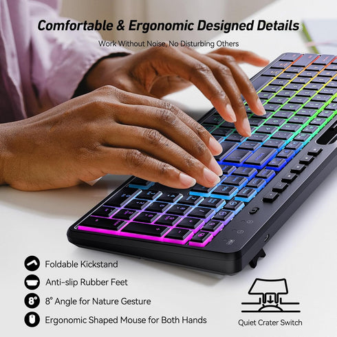 Wireless Keyboard and Mouse Combo with Backlit, 2.4Ghz Rechargeable Light Up Keyboard Mouse Set for Computer