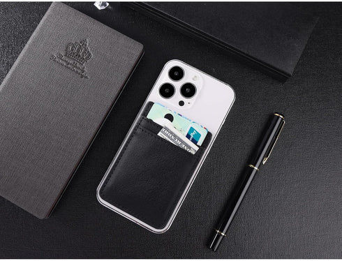 Phone Wallet Stick on, 2Pack Phone Card Holder for Back of Phone Case, Leather Credit Card Holder for Cell Phone Sticky